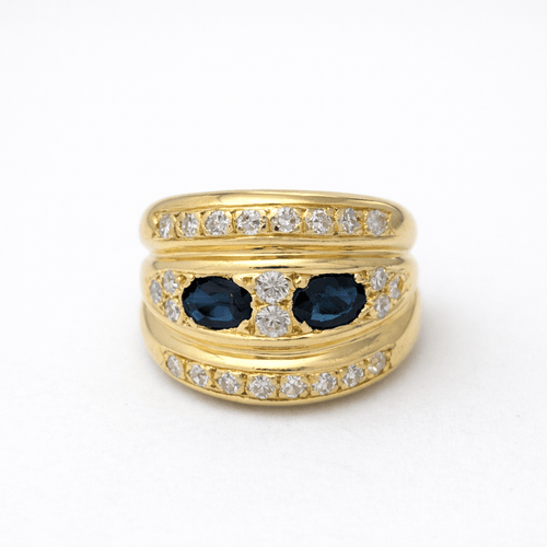 Bague 54 Bague godronnée en or jaune 18 carats, saphirs et diamants 58 Facettes 35153