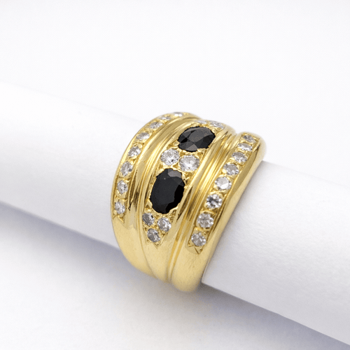 Bague 54 Bague godronnée en or jaune 18 carats, saphirs et diamants 58 Facettes 35153