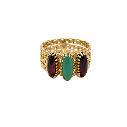 Bague 55 Bague ajourée en or jaune 18 carats avec grenats et calcédoine 58 Facettes 35139