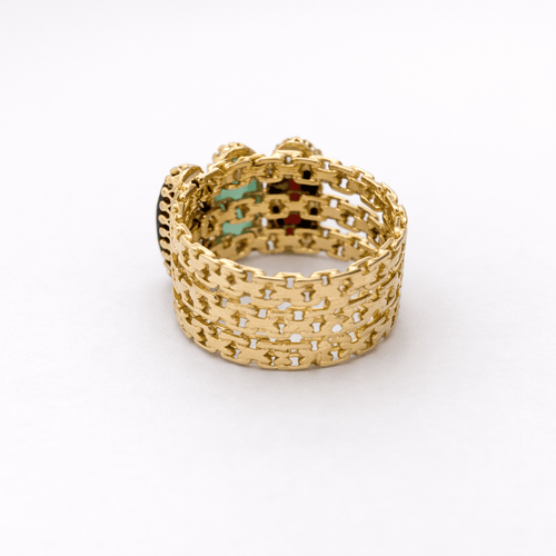 Bague 55 Bague ajourée en or jaune 18 carats avec grenats et calcédoine 58 Facettes 35139