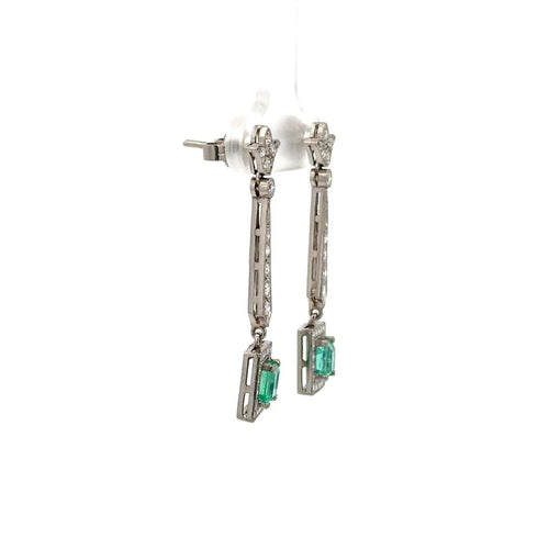 Boucles d'oreilles Boucles d'oreilles Art déco - Pendantes en platine, émeraude colombienne et diamants 58 Facettes 50441