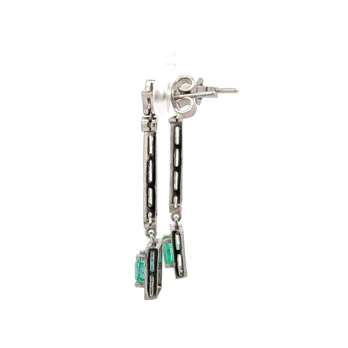 Boucles d'oreilles Boucles d'oreilles Art déco - Pendantes en platine, émeraude colombienne et diamants 58 Facettes 50441
