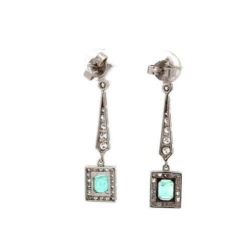 Boucles d'oreilles Boucles d'oreilles Art déco - Pendantes en platine, émeraude colombienne et diamants 58 Facettes 50441