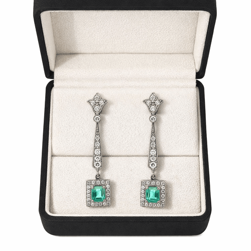 Boucles d'oreilles Boucles d'oreilles Art déco - Pendantes en platine, émeraude colombienne et diamants 58 Facettes 50441