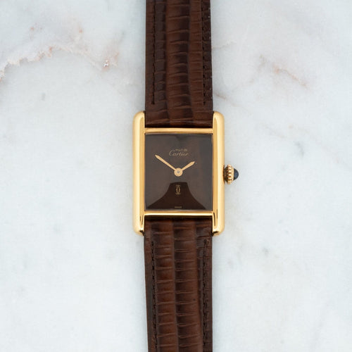 Montre Cartier Tank Must - Montre SM en vermeil, cadran œil de tigre 58 Facettes 1