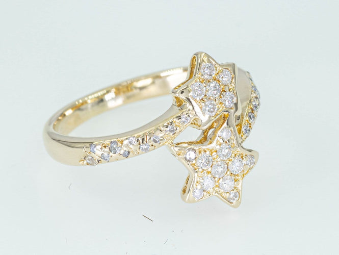 Bague Bague étoile - Bague entourage en or jaune 14 ct et diamants 58 Facettes AR55