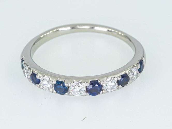 Bague 55 Bague entourage - Or blanc 14 ct avec diamants et saphir naturels 58 Facettes AR55