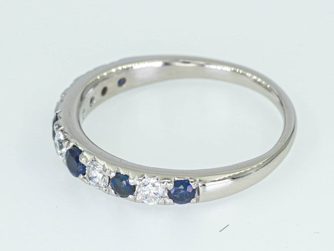 Bague 55 Bague entourage - Or blanc 14 ct avec diamants et saphir naturels 58 Facettes AR55