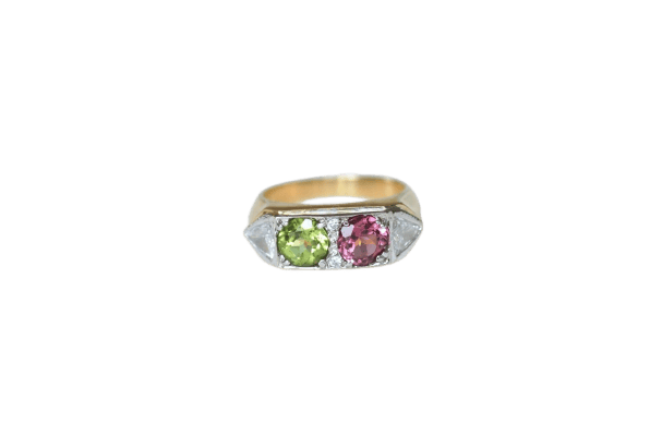 Bague 55 Bague péridot, tourmaline rose et diamants en or jaune 58 Facettes