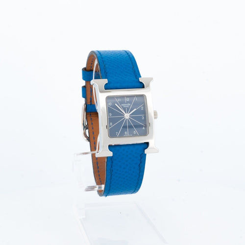 Montre Hermès Heure H - Montre SM en acier, cadran bleu arabe 58 Facettes 1