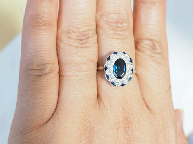 Bague 62 Bague Pompadour - Saphir 1,80 ct et diamants en or blanc 18 K 58 Facettes 33680