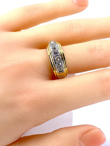 Bague 56 Bague jonc - Ligne de diamants taille ancienne en or 18 carats 58 Facettes AB698
