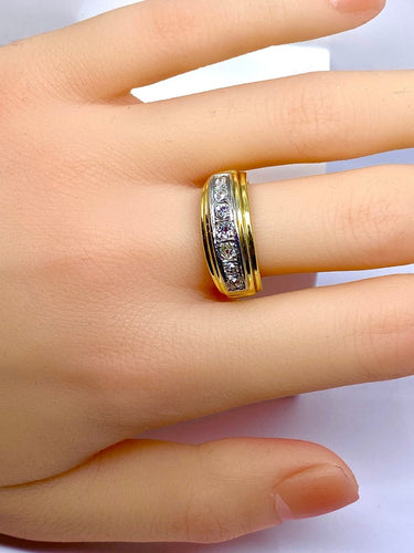 Bague 56 Bague jonc - Ligne de diamants taille ancienne en or 18 carats 58 Facettes AB698