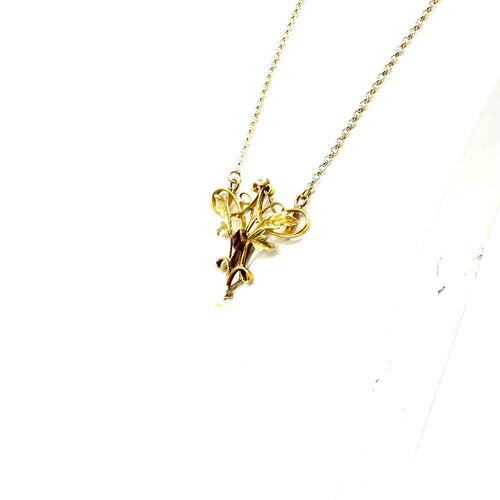Collier Collier Art nouveau - Grenat et perles blanches en or jaune 58 Facettes Z1351953