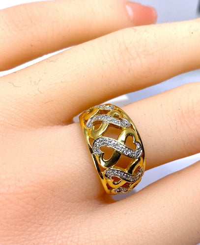 Bague 52 Bague jonc cœurs en or jaune 18 carats et diamants 58 Facettes AB702