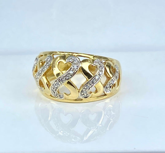 Bague 52 Bague jonc cœurs en or jaune 18 carats et diamants 58 Facettes AB702