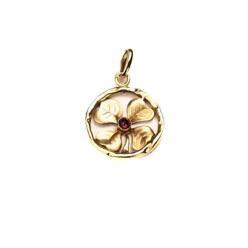 Pendentif Pendentif trèfle quatre feuilles en or jaune 18K et rubis 58 Facettes LMB-337