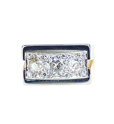 Bague 48 Bague Tank tête de chien en or 18 carats et platine, diamants 58 Facettes AB694