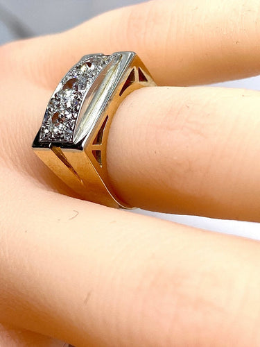 Bague 48 Bague Tank tête de chien en or 18 carats et platine, diamants 58 Facettes AB694