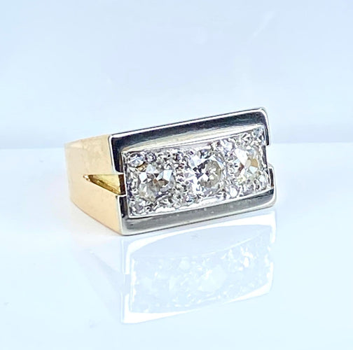 Bague 48 Bague Tank tête de chien en or 18 carats et platine, diamants 58 Facettes AB694