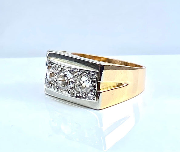 Bague 48 Bague Tank tête de chien en or 18 carats et platine, diamants 58 Facettes AB694