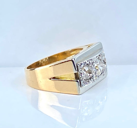 Bague 48 Bague Tank tête de chien en or 18 carats et platine, diamants 58 Facettes AB694