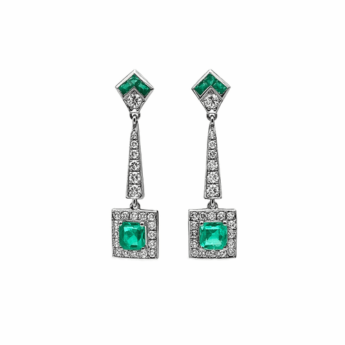 Boucles d'oreilles Boucles d'oreilles - Pendentifs Art déco en platine émeraudes et diamants 58 Facettes 50442