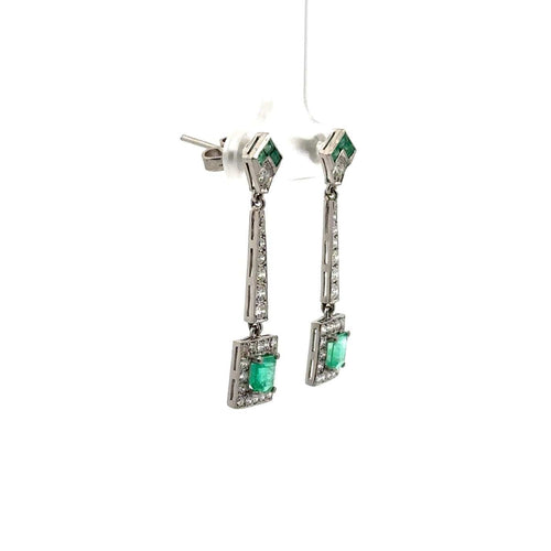 Boucles d'oreilles Boucles d'oreilles - Pendentifs Art déco en platine émeraudes et diamants 58 Facettes 50442