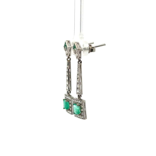 Boucles d'oreilles Boucles d'oreilles - Pendentifs Art déco en platine émeraudes et diamants 58 Facettes 50442