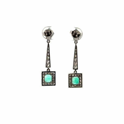 Boucles d'oreilles Boucles d'oreilles - Pendentifs Art déco en platine émeraudes et diamants 58 Facettes 50442