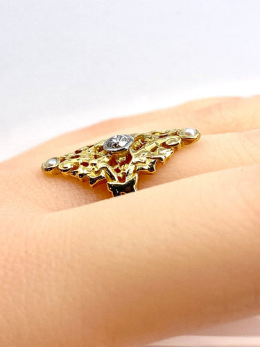 Bague 56 Bague marquise en or jaune 18 carats avec diamant et perles 58 Facettes AB704