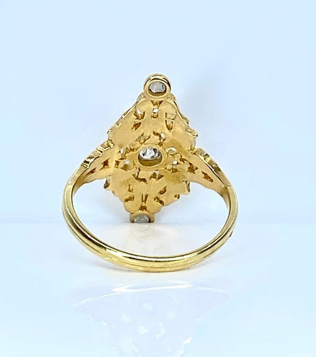 Bague 56 Bague marquise en or jaune 18 carats avec diamant et perles 58 Facettes AB704