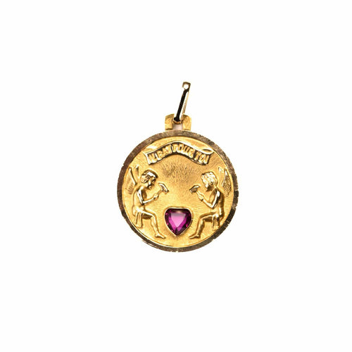 Pendentif Médaille d’amour - Pendentif en or jaune 18K et rubis synthétique 58 Facettes LMB-355