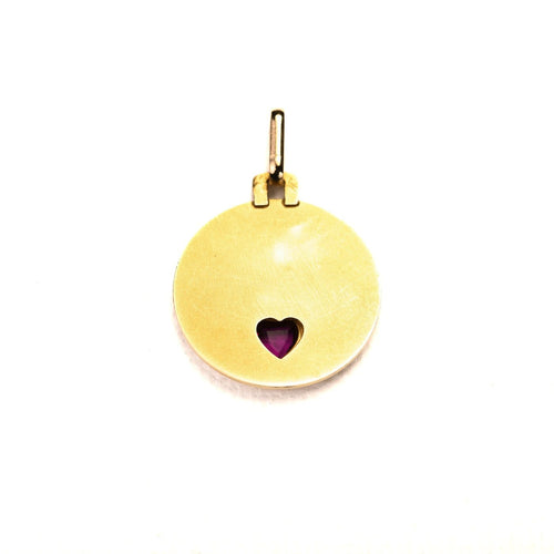 Pendentif Médaille d’amour - Pendentif en or jaune 18K et rubis synthétique 58 Facettes LMB-355