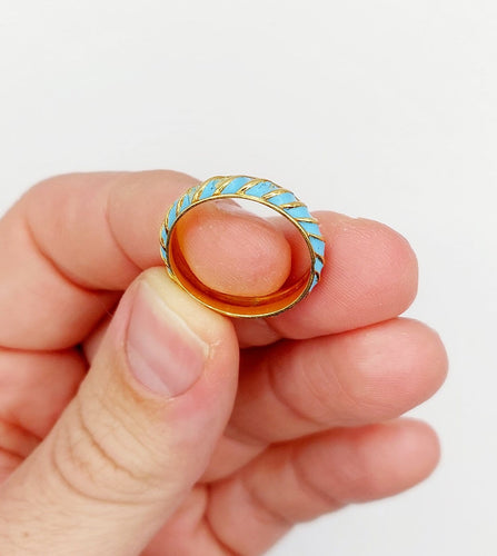 Bague 55.5 Bague jonc vintage en or jaune 18k à émail bleu ciel 58 Facettes A06937