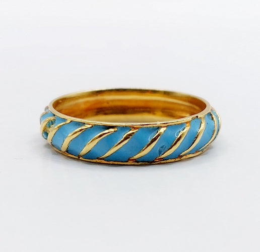 Bague 55.5 Bague jonc vintage en or jaune 18k à émail bleu ciel 58 Facettes A06937