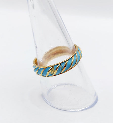 Bague 55.5 Bague jonc vintage en or jaune 18k à émail bleu ciel 58 Facettes A06937