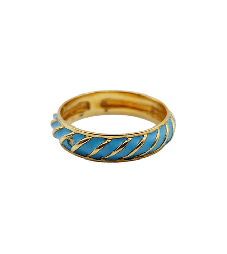 Bague 56 Bague jonc vintage - motifs cannelés en or jaune 18k et émail bleu ciel 58 Facettes A06938