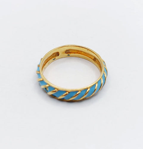 Bague 56 Bague jonc vintage - motifs cannelés en or jaune 18k et émail bleu ciel 58 Facettes A06938