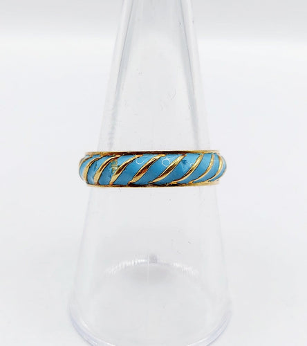 Bague 56 Bague jonc vintage - motifs cannelés en or jaune 18k et émail bleu ciel 58 Facettes A06938