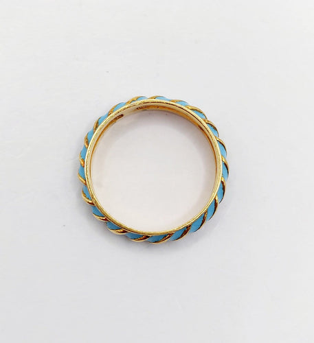 Bague 56 Bague jonc vintage - motifs cannelés en or jaune 18k et émail bleu ciel 58 Facettes A06938
