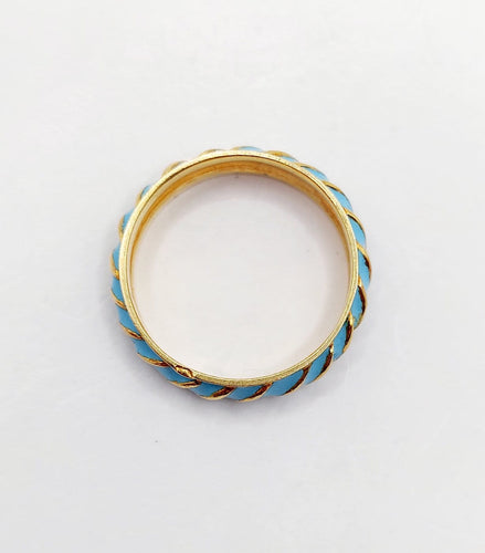 Bague 56 Bague jonc vintage - motifs cannelés en or jaune 18k et émail bleu ciel 58 Facettes A06938