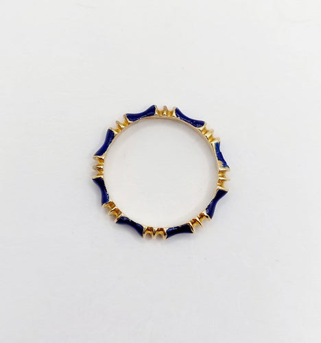 Bague 55 Bague jonc vintage style bambou en or 14k et émail bleu 58 Facettes A06939