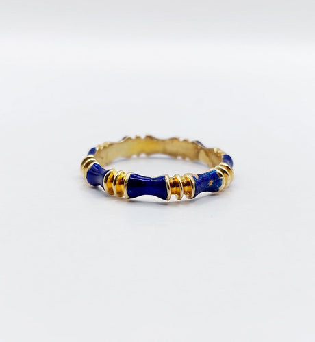 Bague 55 Bague jonc vintage style bambou en or 14k et émail bleu 58 Facettes A06939
