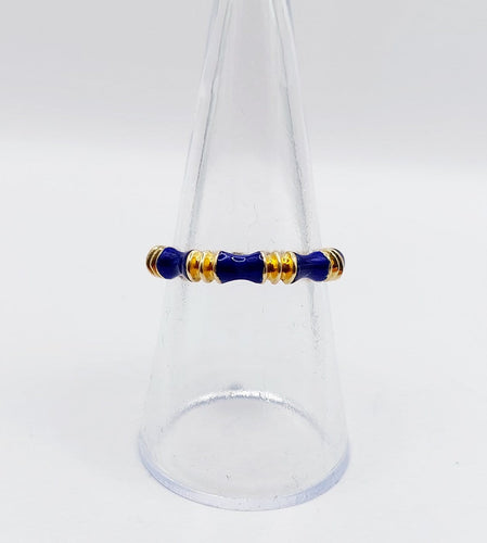Bague 55 Bague jonc vintage style bambou en or 14k et émail bleu 58 Facettes A06939