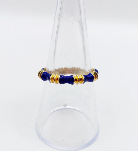 Bague 55 Bague jonc vintage style bambou en or 14k et émail bleu 58 Facettes A06939