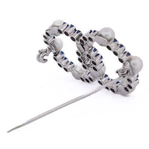 Broche Spilla vintage - Broche en or blanc 18 kt perles et saphirs 58 Facettes SP12 '(5839)