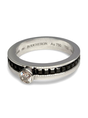 Bague 52 Boucheron Quatre - Bague solitaire en or blanc 18K, diamant et onyx 58 Facettes 1804