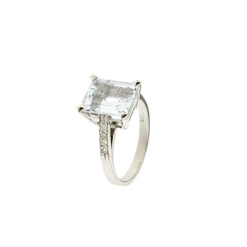 Bague Bague - Aigue-marine et diamants en or blanc 18 ct 58 Facettes 39084