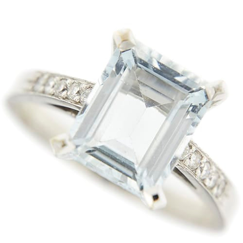 Bague Bague - Aigue-marine et diamants en or blanc 18 ct 58 Facettes 39084